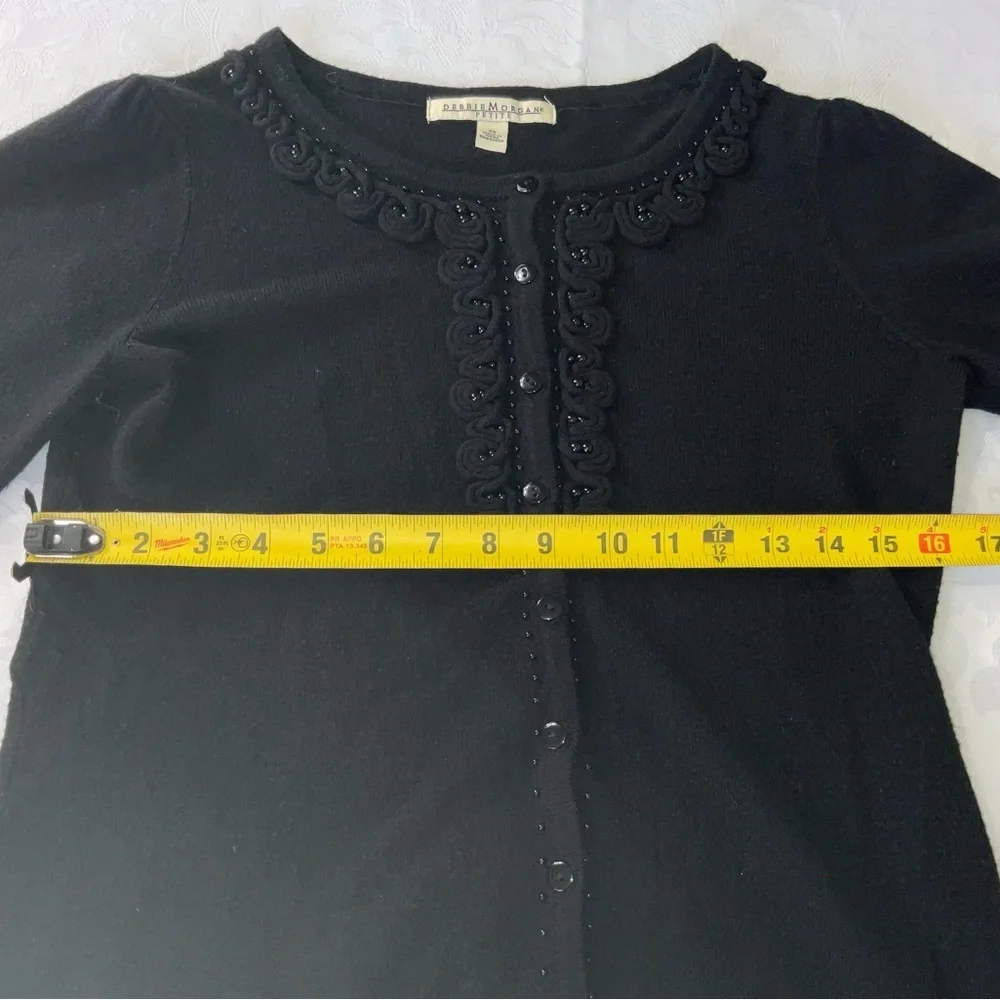 Debbie Morgan Jeweled Trim Black 3/4 Sleeve Cardigan Women Size Petite Small - Picture 5 of 10